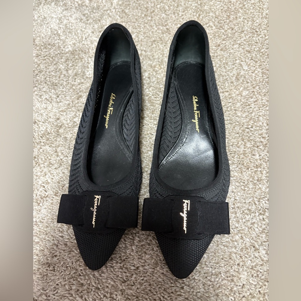 Salvatore Ferragamo Black Flats with Bow Detail